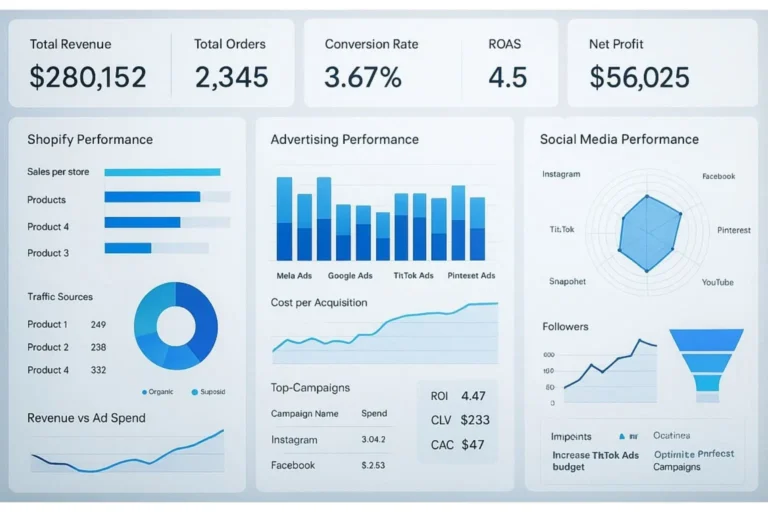 Tableau de bord marketing digital pour ecommercant