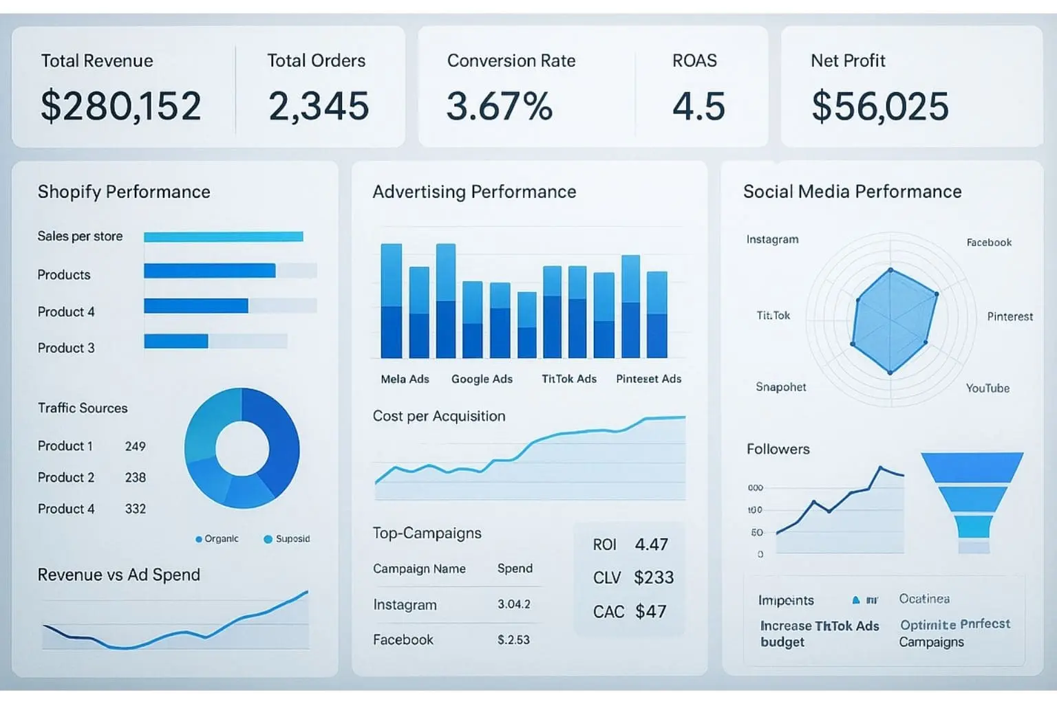Tableau de bord marketing digital pour ecommercant
